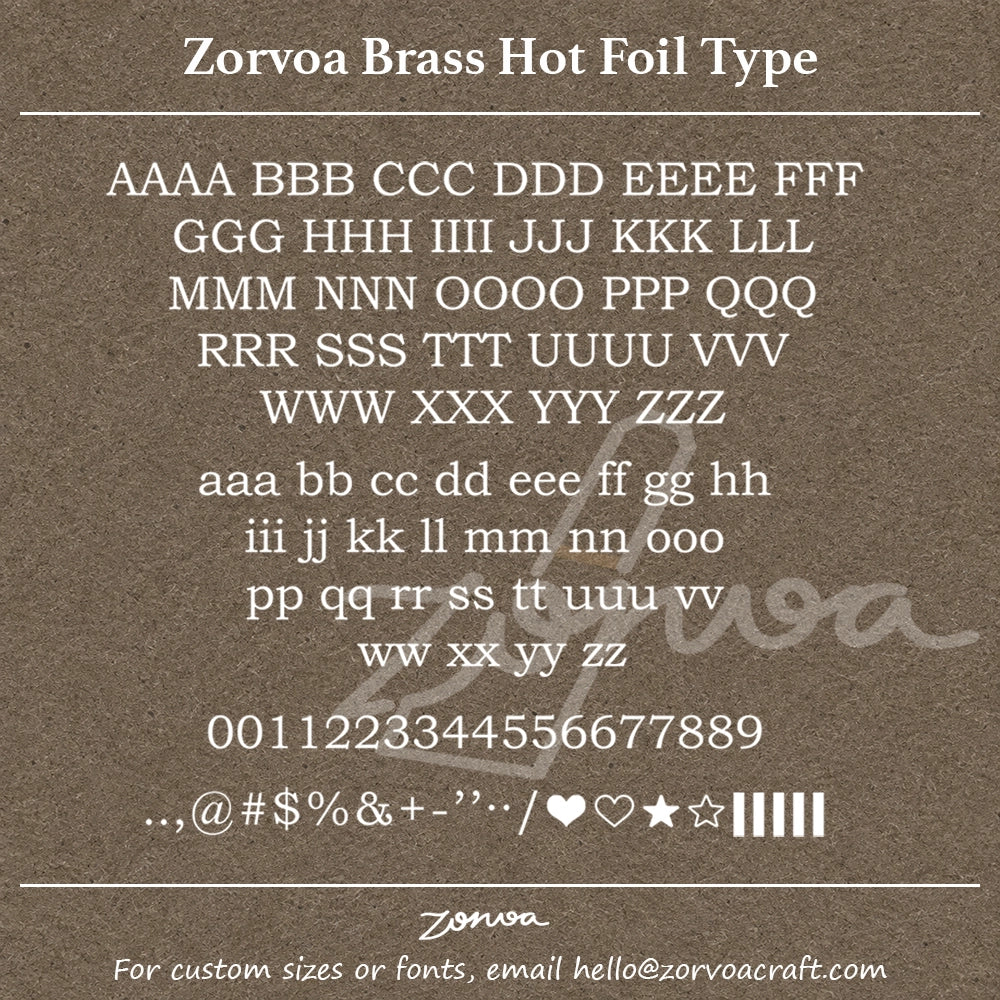 Zorvoa 6mm brass hot foil stamping letter set font 1 style complete set with capital lowercase letters numbers and symbols