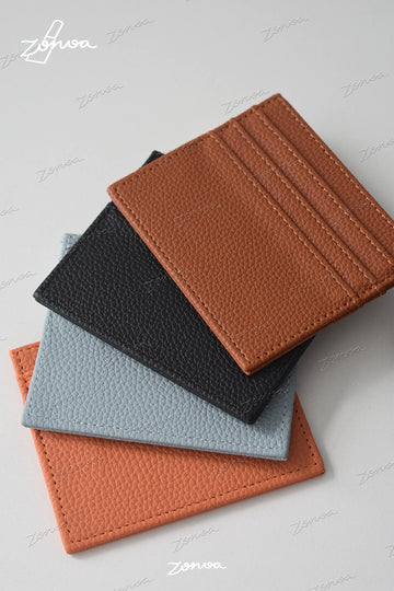 ZORVOA Pebbled Leather Card Holder – Multi-Slot Slim Wallet