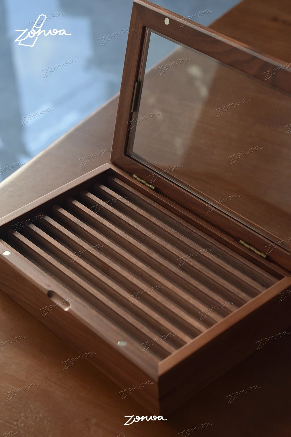 ZORVOA Walnut Letter Stamp Storage Box