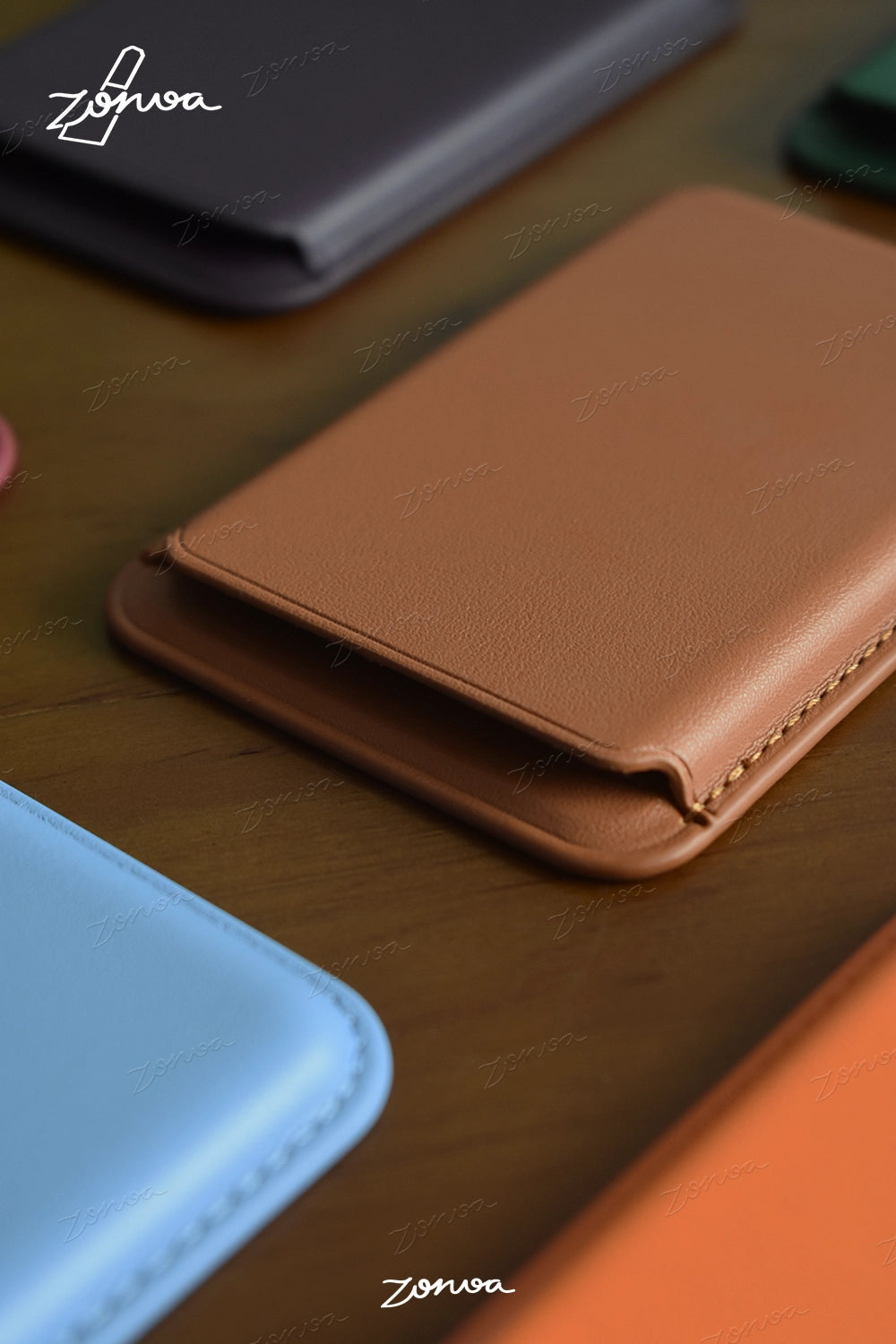ZORVOA Leather Magnetic Phone Card Holder